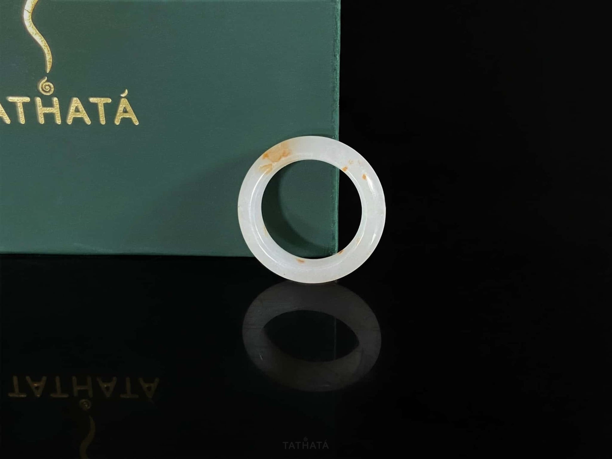Auspicious Koi | Pure White Flecked With Gold · Nature Burmese Jadeite Ring