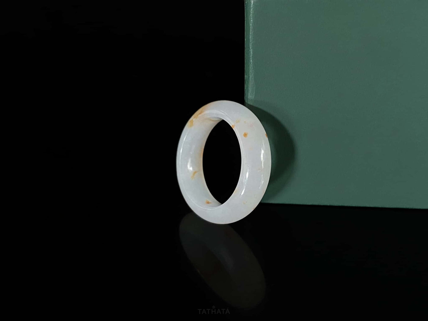 Auspicious Koi | Pure White Flecked With Gold · Nature Burmese Jadeite Ring