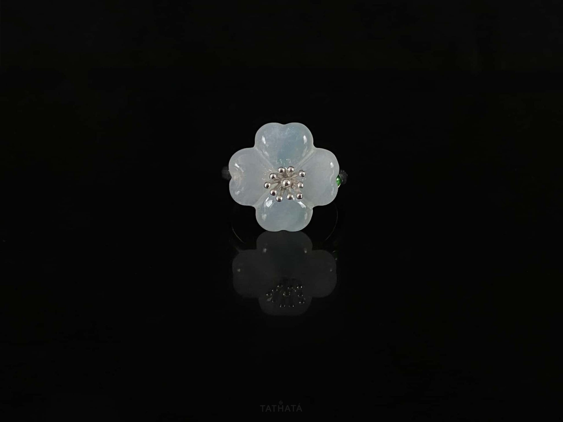 Clear Dew Pale Ice Four-Leaf Clover · Nature Burmese Jadeite Ring 