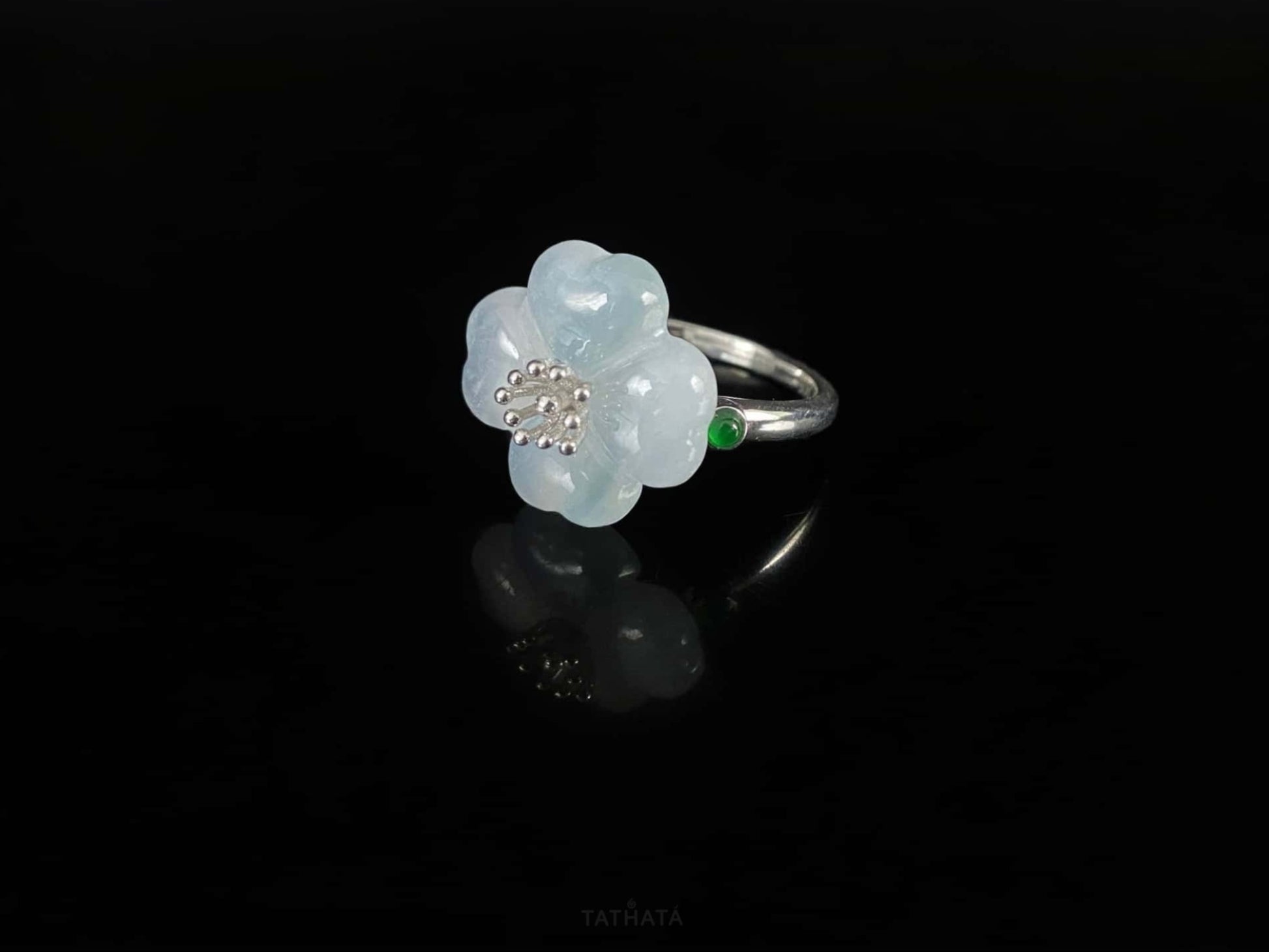 Clear Dew Pale Ice Four-Leaf Clover · Nature Burmese Jadeite Ring 