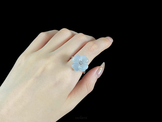 Clear Dew Pale Ice Four-Leaf Clover · Nature Burmese Jadeite Ring 