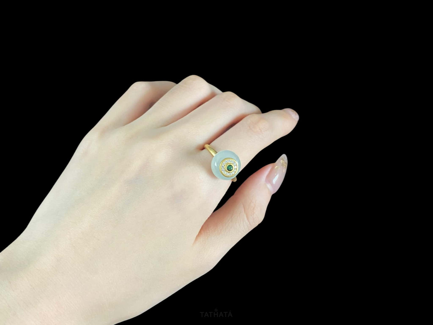 Clear Dew White Ice Lucky Donut · Nature Burmese Jadeite Ring