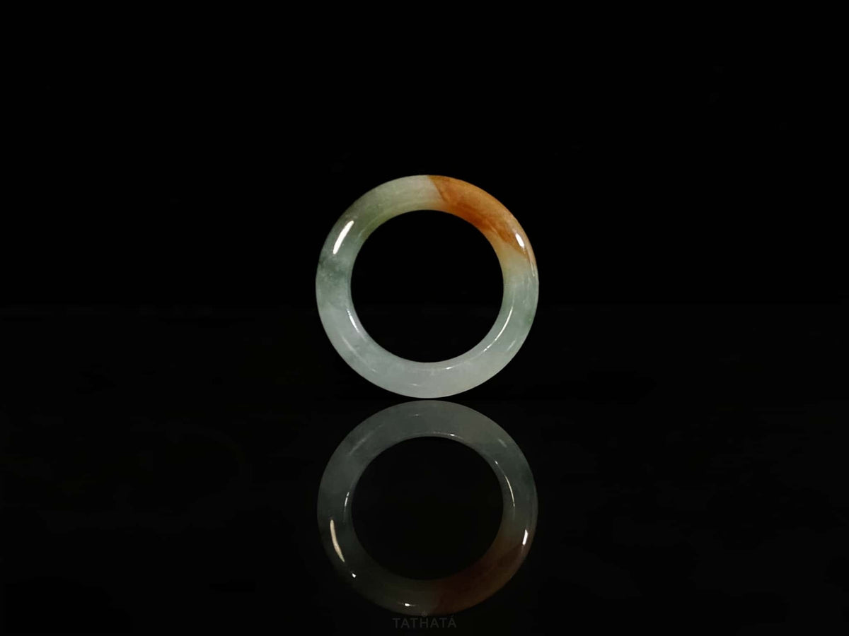 Handpicked ☀️ Sun‑Warmed Russet Splash · Nature Burmese Jadeite Ring 