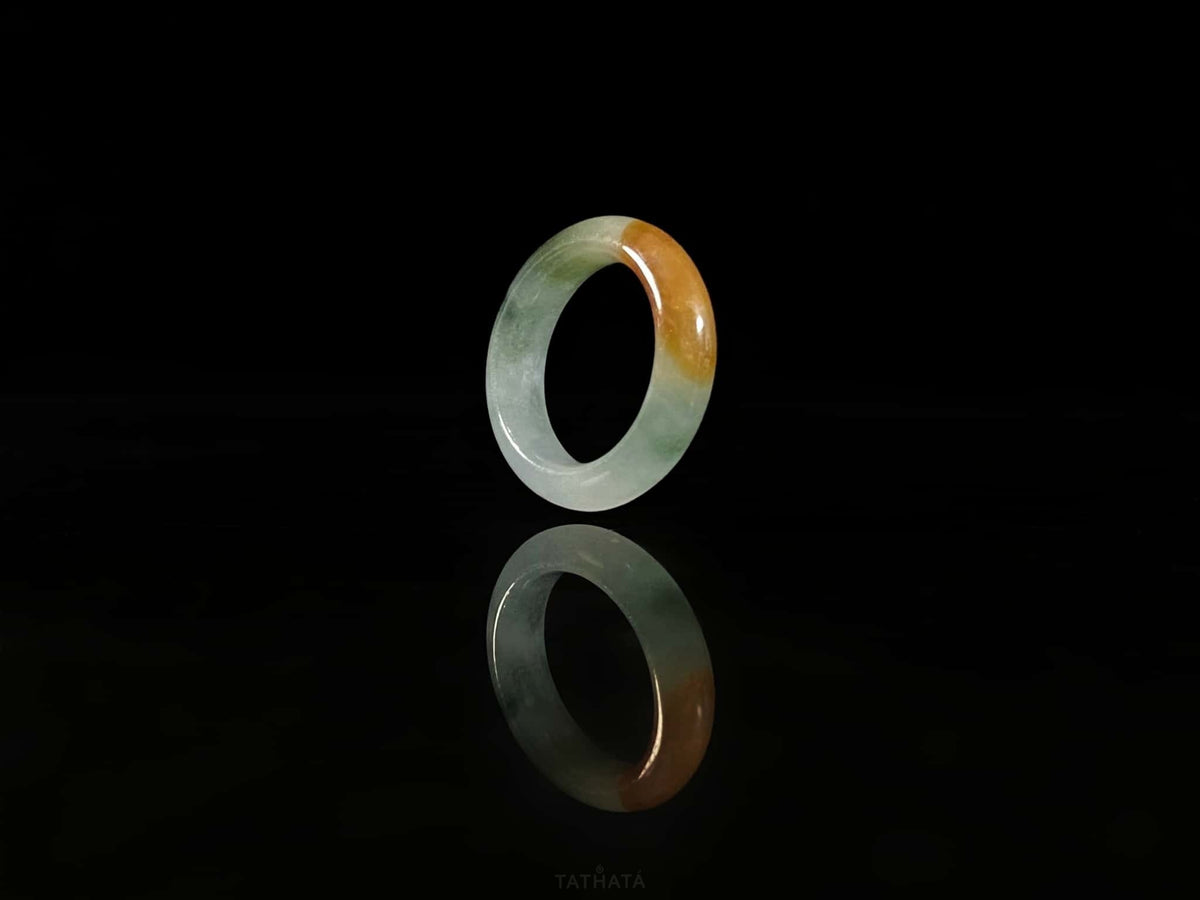 Handpicked ☀️ Sun‑Warmed Russet Splash · Nature Burmese Jadeite Ring 