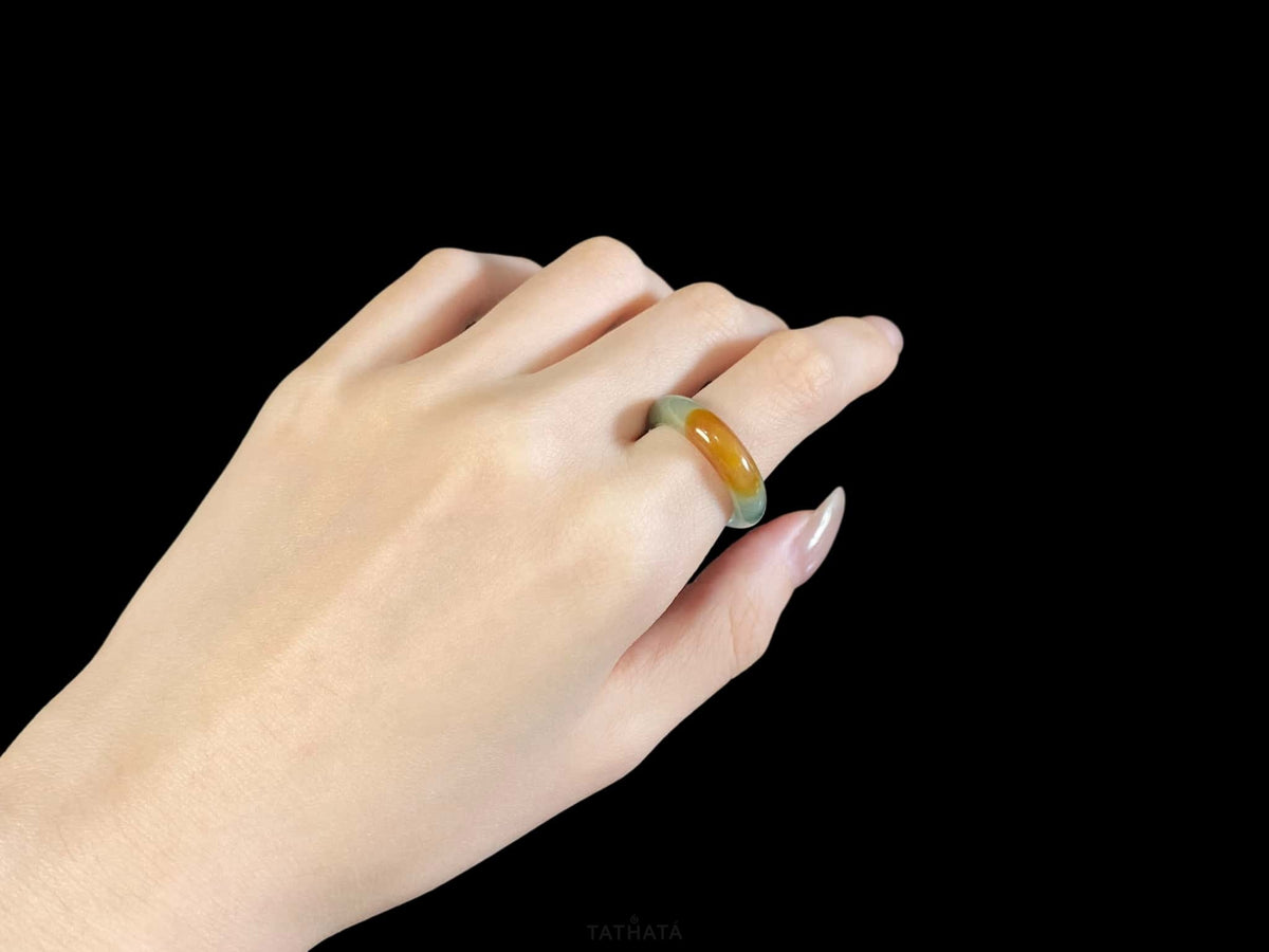 Handpicked ☀️ Sun‑Warmed Russet Splash · Nature Burmese Jadeite Ring 