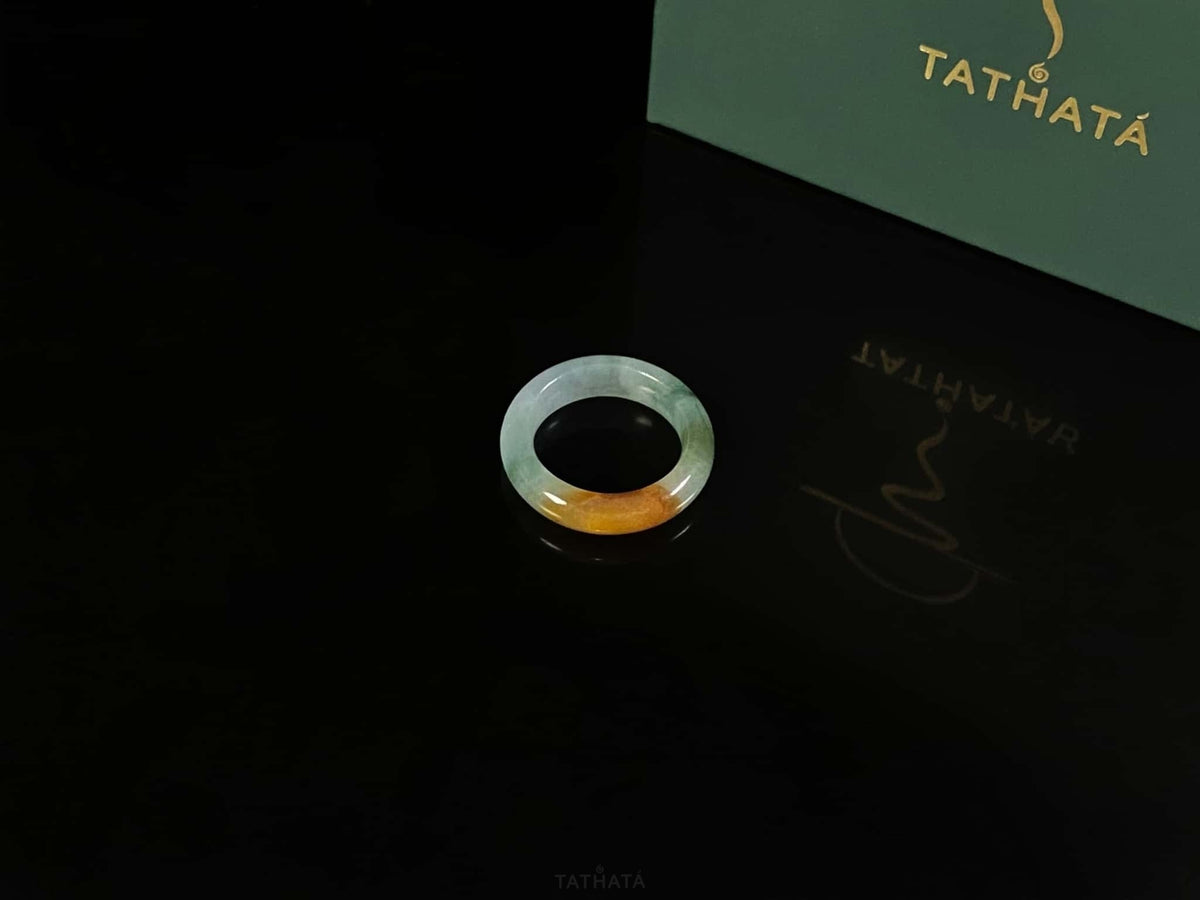 Handpicked ☀️ Sun‑Warmed Russet Splash · Nature Burmese Jadeite Ring 