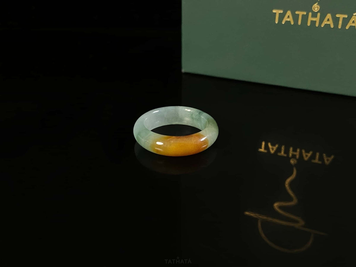 Handpicked ☀️ Sun‑Warmed Russet Splash · Nature Burmese Jadeite Ring 