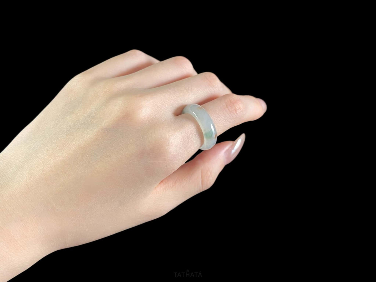 Trending Now 🎉 Aqua‑Haze Gilded‑Speck Luminescence · Nature Burmese Jadeite Ring