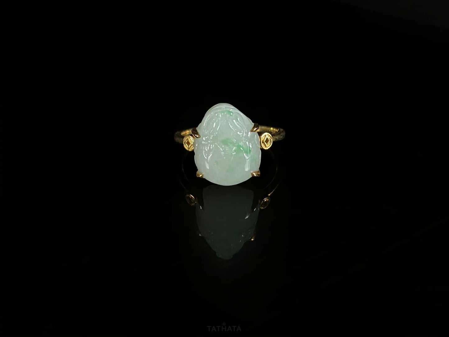 Pale Base Floating Green Pixiu · Nature Burmese Jadeite Ring (17mm)