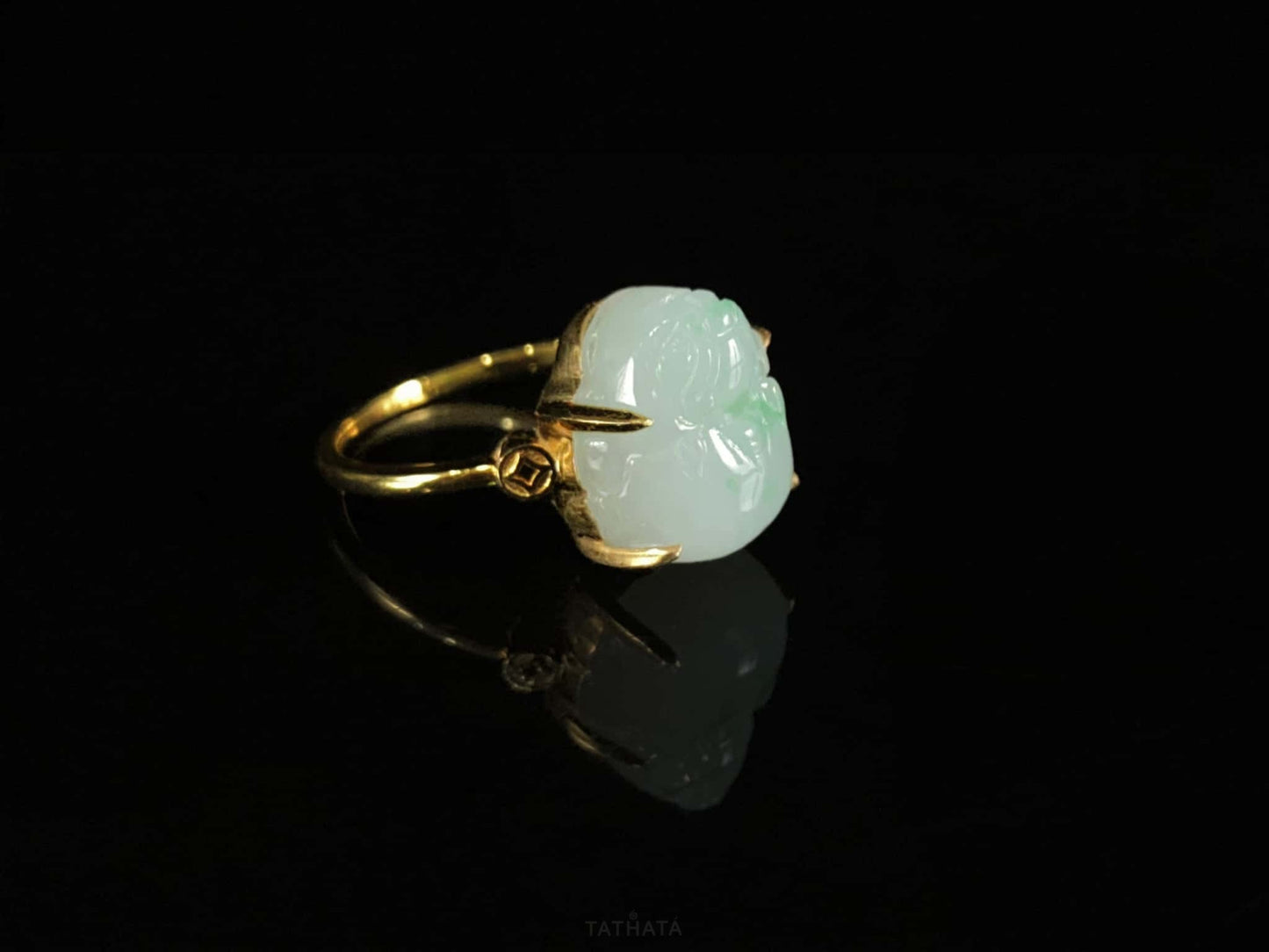 Pale Base Floating Green Pixiu · Nature Burmese Jadeite Ring (17mm)