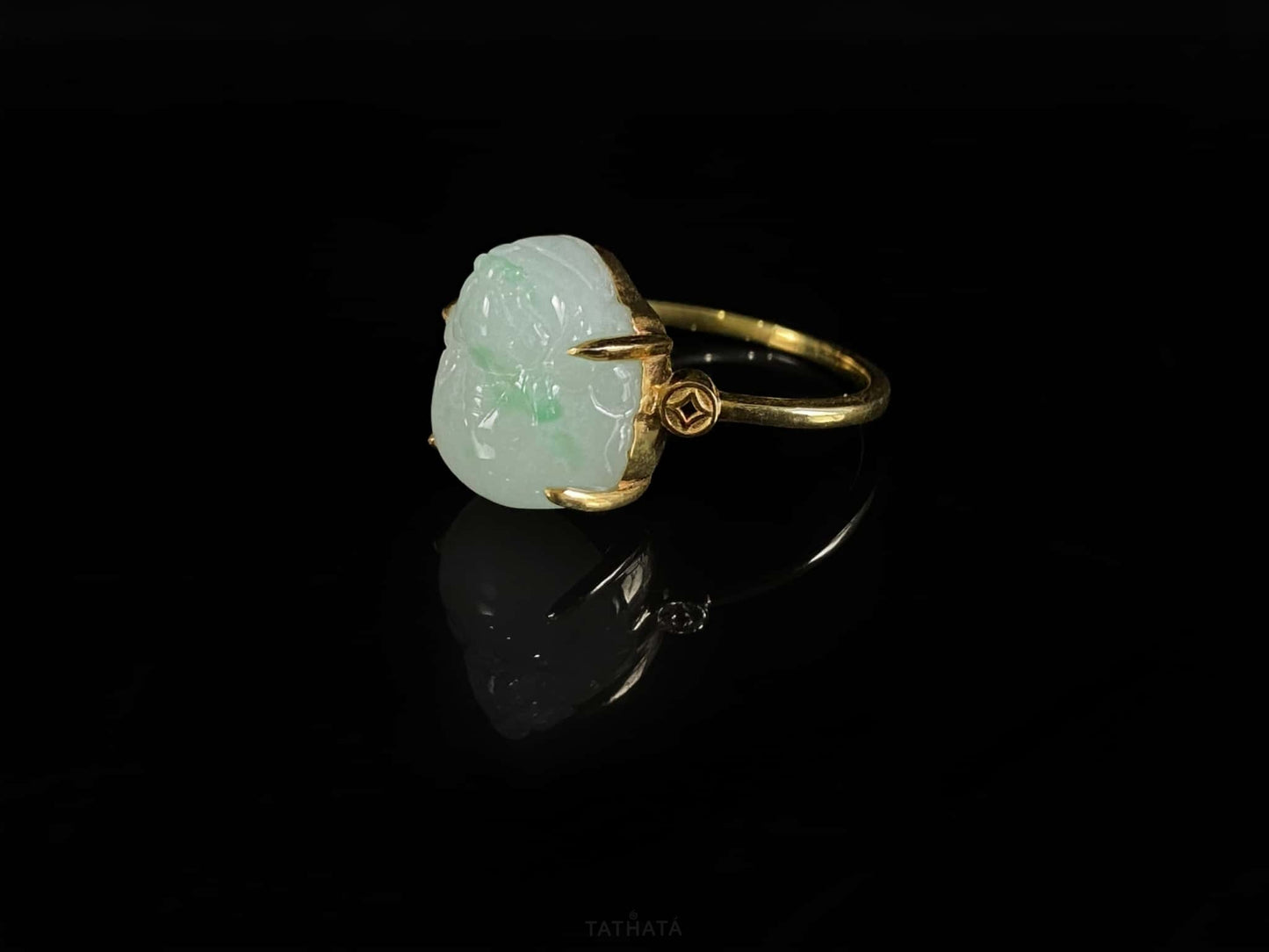 Pale Base Floating Green Pixiu · Nature Burmese Jadeite Ring (17mm)