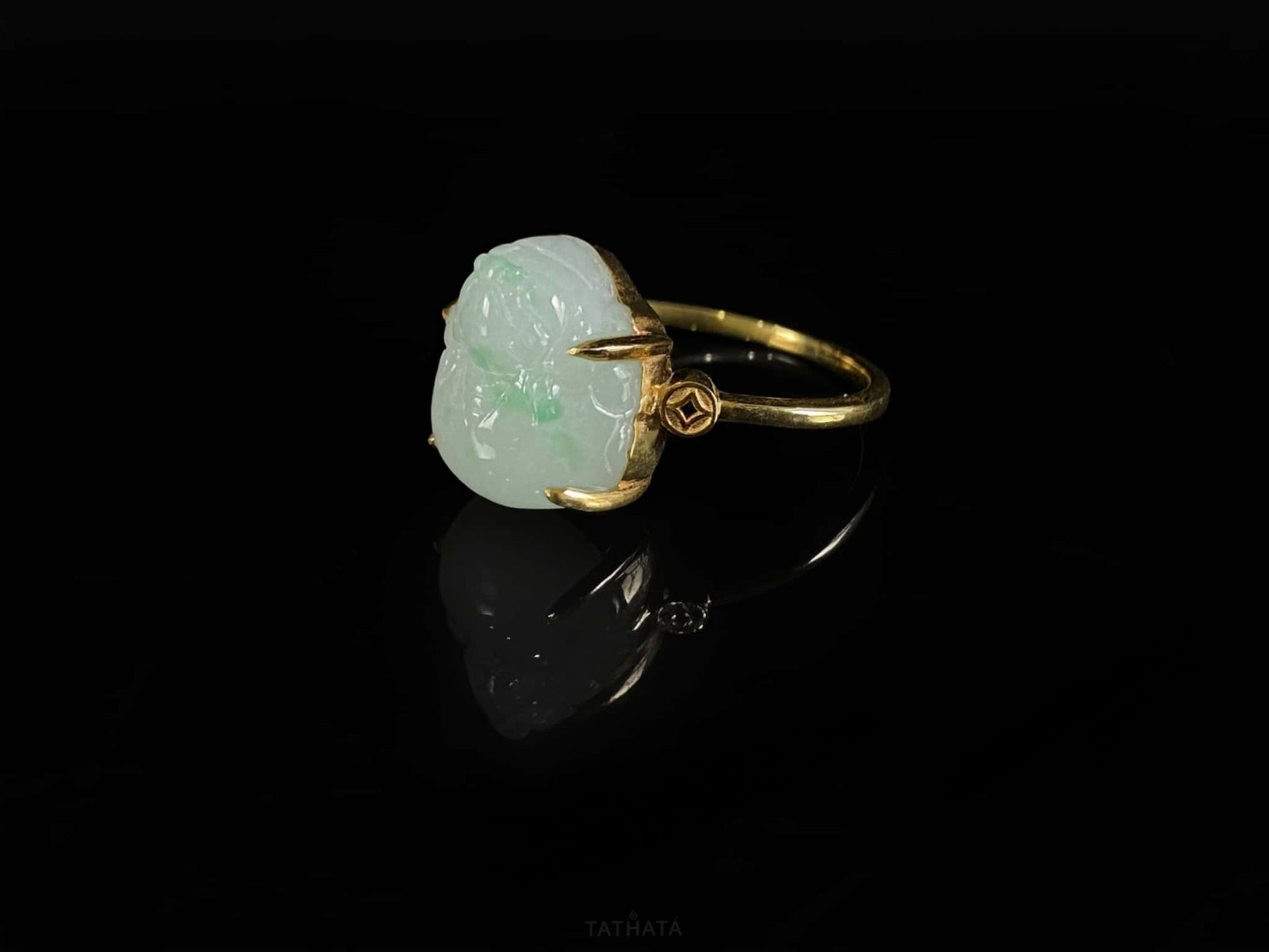 Pale Base Floating Green Pixiu · Nature Burmese Jadeite Ring (17mm)