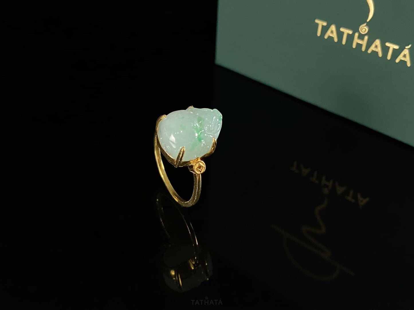 Pale Base Floating Green Pixiu · Nature Burmese Jadeite Ring (17mm)