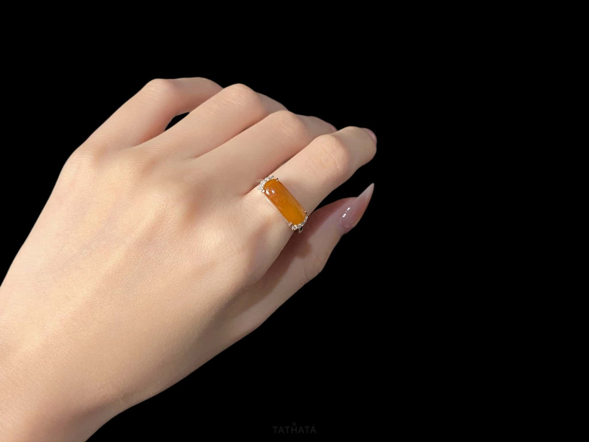 Sunset Amber · Nature Burmese Jadeite Ring (16mm)