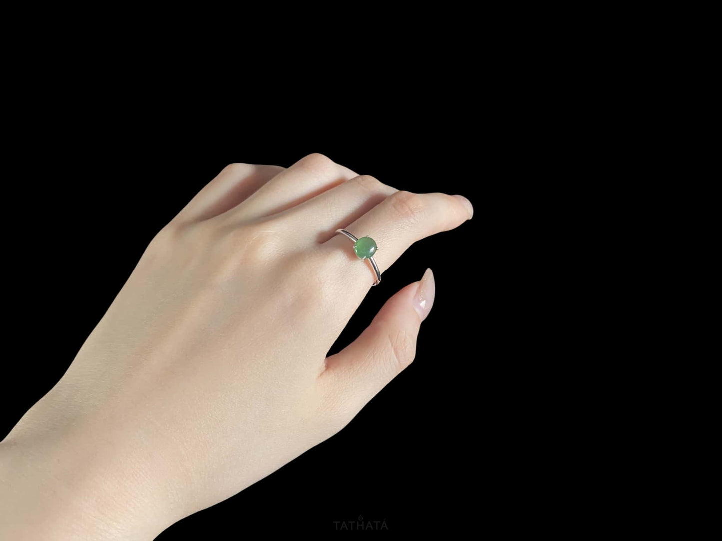 Curated Collection 💕 Lagoon‑Green Cabochon · Nature Burmese Jadeite Ring（17mm）