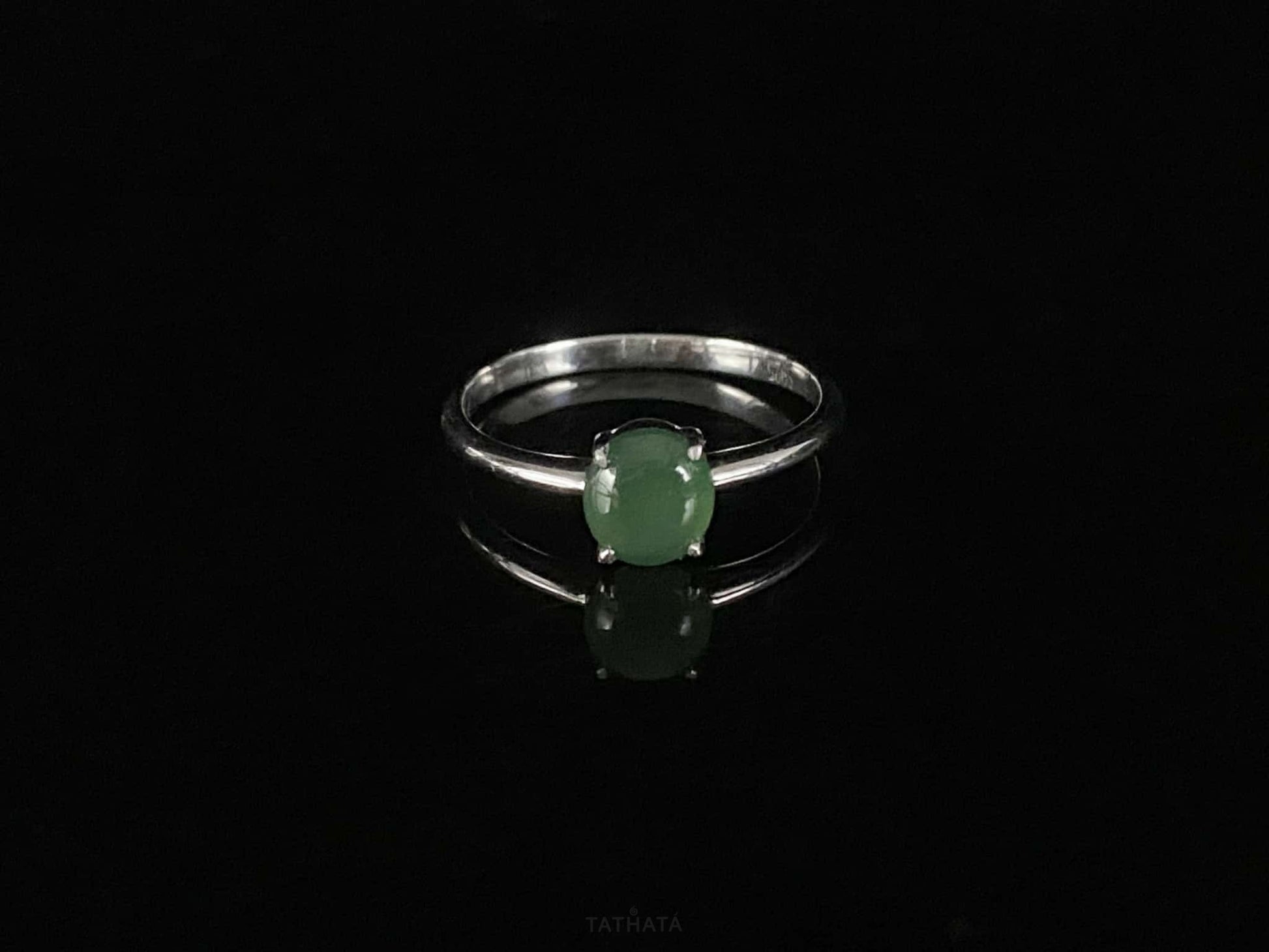 Lagoon‑Green Cabochon · Nature Burmese Jadeite Ring（17mm）
