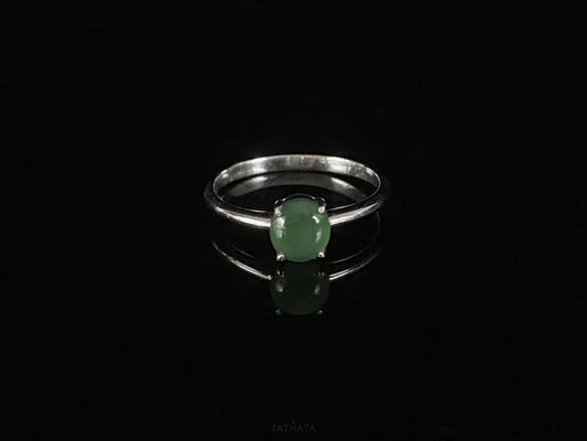 Lagoon‑Green Cabochon · Nature Burmese Jadeite Ring（17mm）
