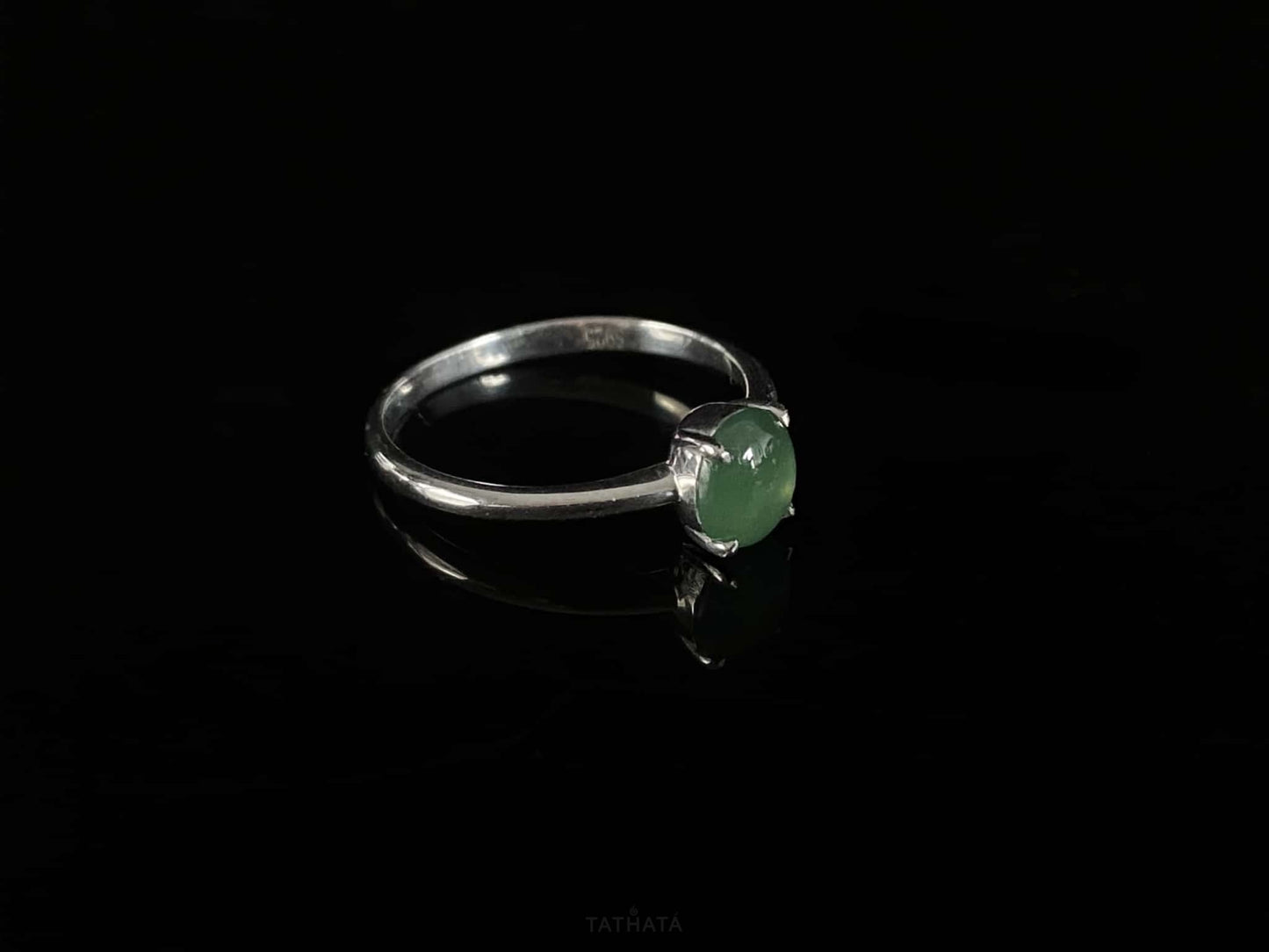 Curated Collection 💕 Lagoon‑Green Cabochon · Nature Burmese Jadeite Ring（17mm）