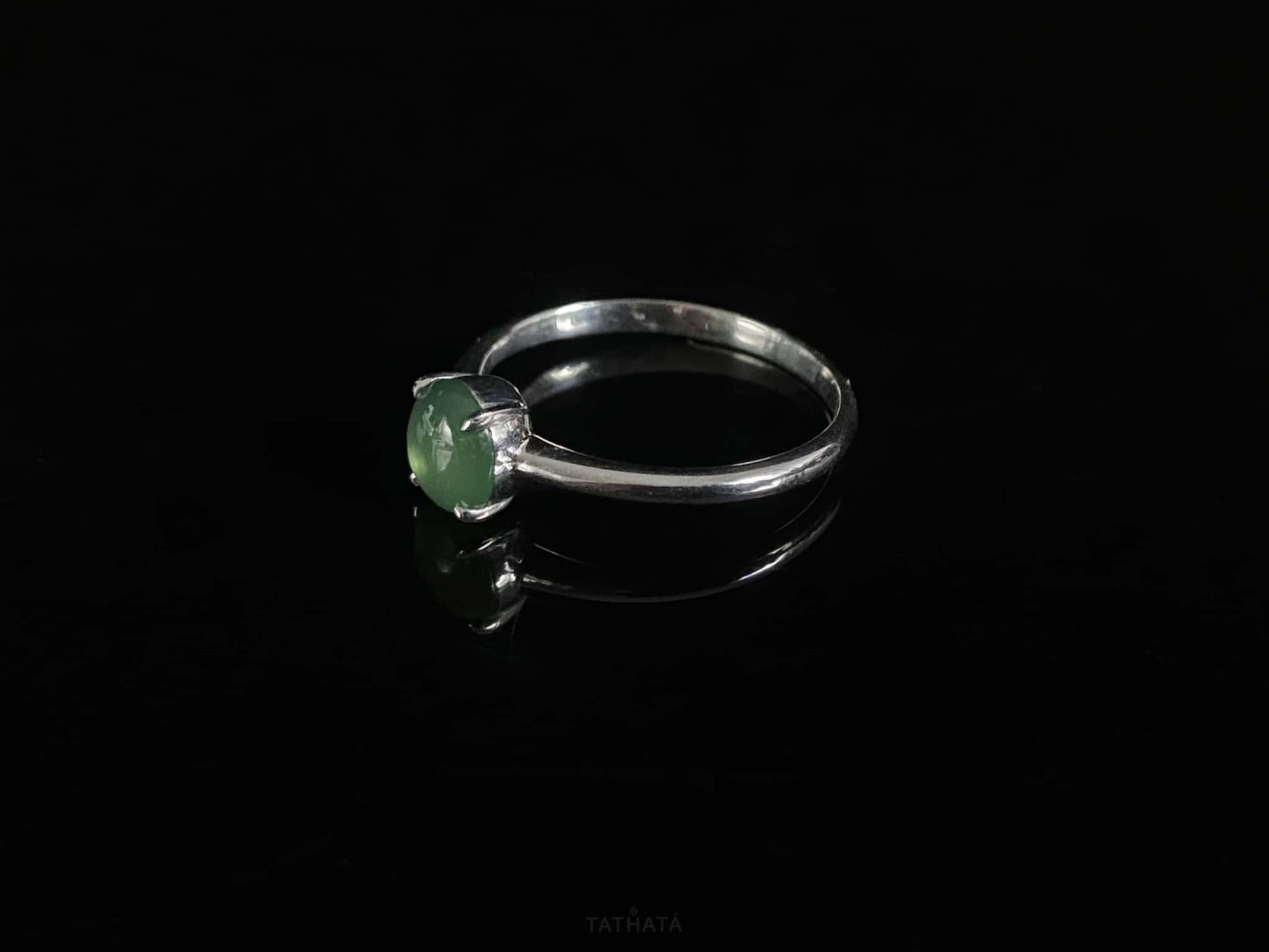 Curated Collection 💕 Lagoon‑Green Cabochon · Nature Burmese Jadeite Ring（17mm）