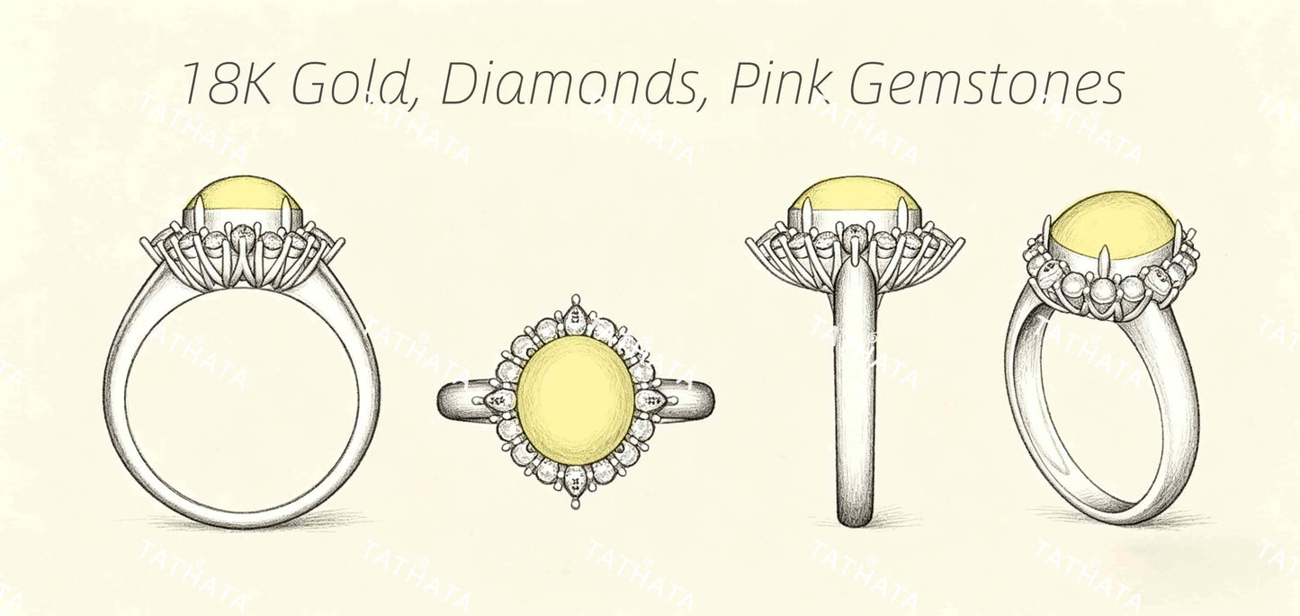 Round Lavender Pink Accent · Natural Burmese Jadeite Ring (18mm)