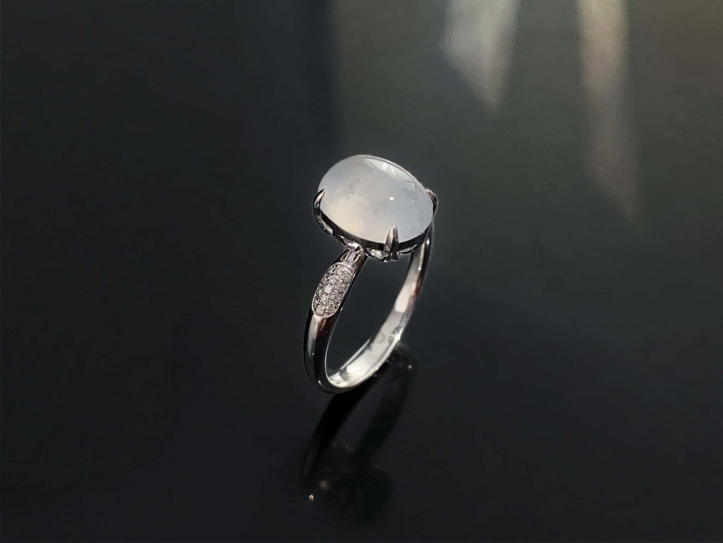 A moonlit ice cabochon jadeite ring.
