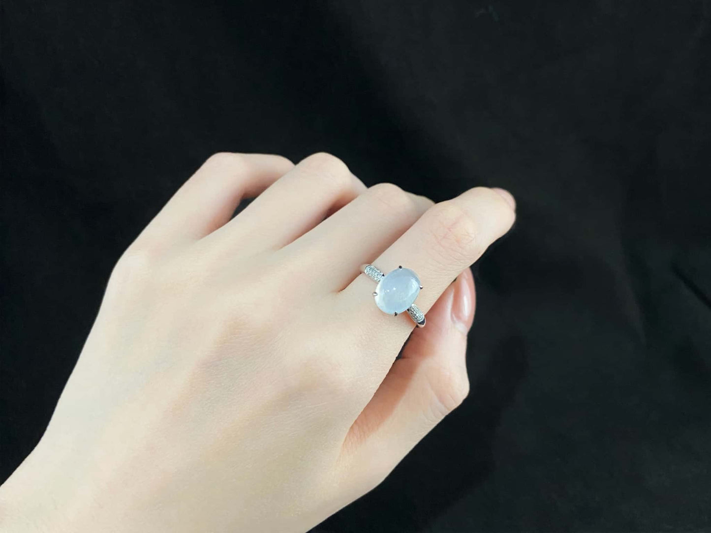 A moonlit ice cabochon jadeite ring.