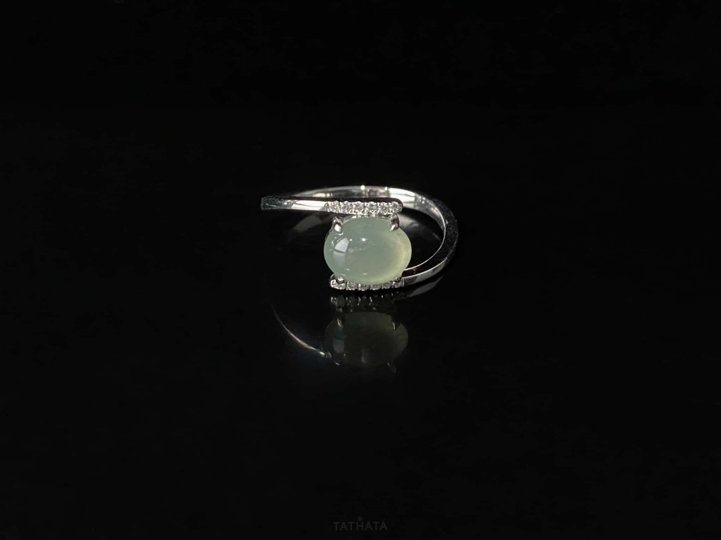 Clear Green Icy Cabochon· Nature Burmese Jadeite Ring (18mm)