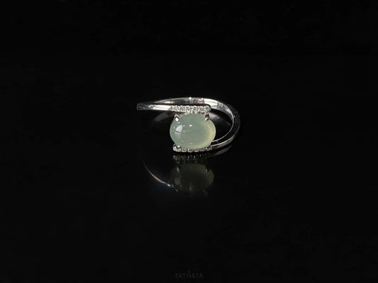 Clear Green Icy Cabochon· Nature Burmese Jadeite Ring (18mm)