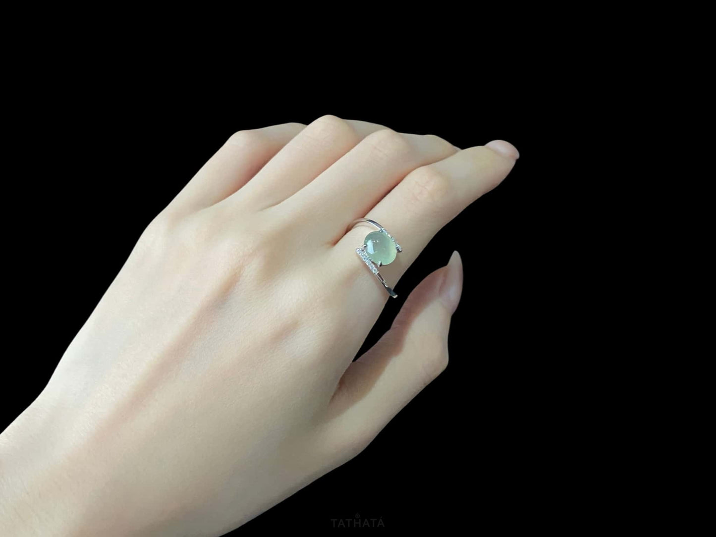 Clear Green Icy Cabochon· Nature Burmese Jadeite Ring (18mm)