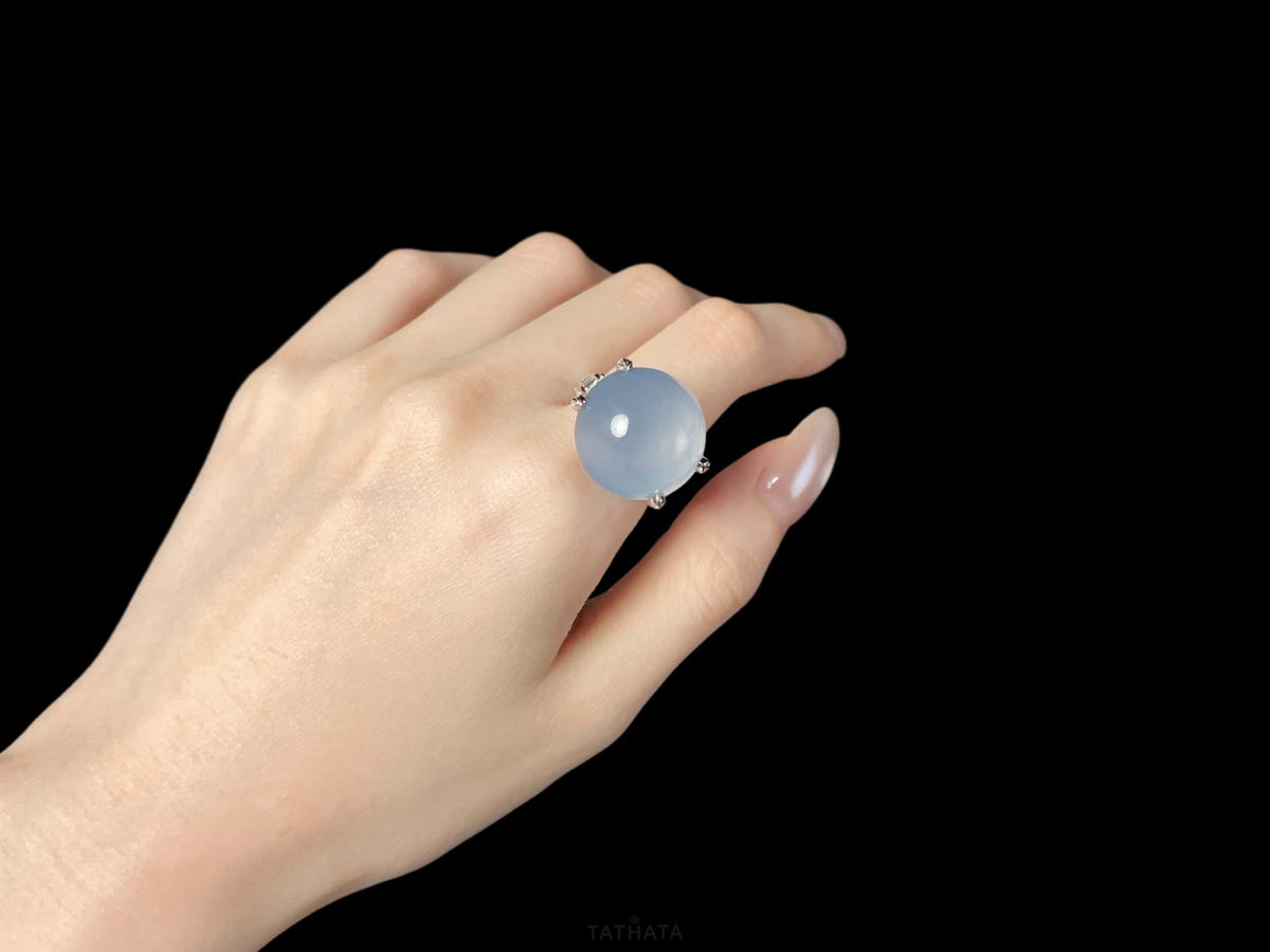 Luxury Collection 🩵 Ethereal Sky Blue Cabochon · Nature Burmese Jadeite Ring