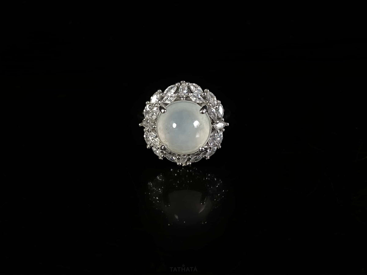Radiant Icy-White Moonlight Cabochon · Nature Burmese Jadeite Ring