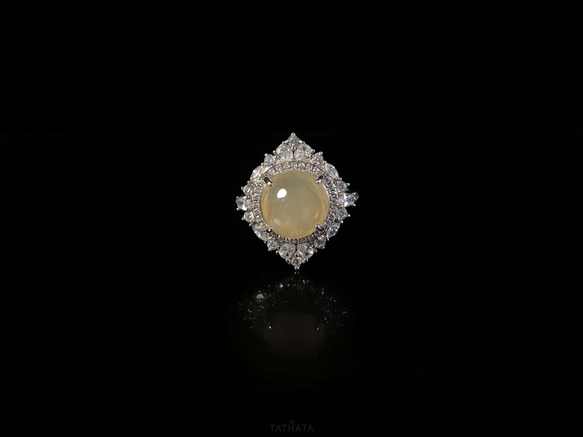 Highly Recommended ✨ Creamy Icy‑Honey Yellow Cabochon · Nature Burmese Jadeite Ring