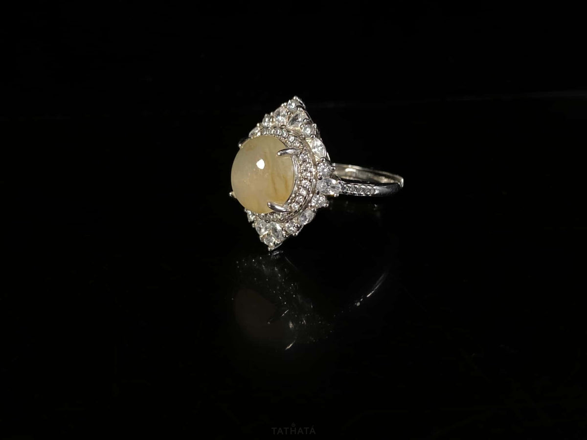 Highly Recommended ✨ Creamy Icy‑Honey Yellow Cabochon · Nature Burmese Jadeite Ring