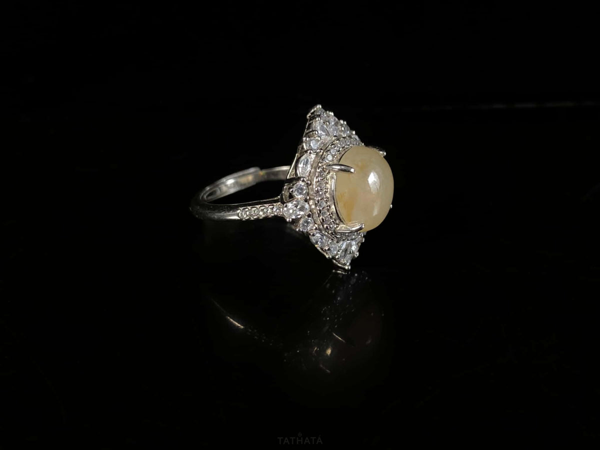 Highly Recommended ✨ Creamy Icy‑Honey Yellow Cabochon · Nature Burmese Jadeite Ring