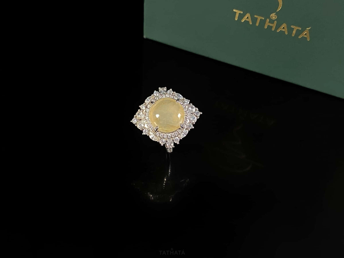 Highly Recommended ✨ Creamy Icy‑Honey Yellow Cabochon · Nature Burmese Jadeite Ring