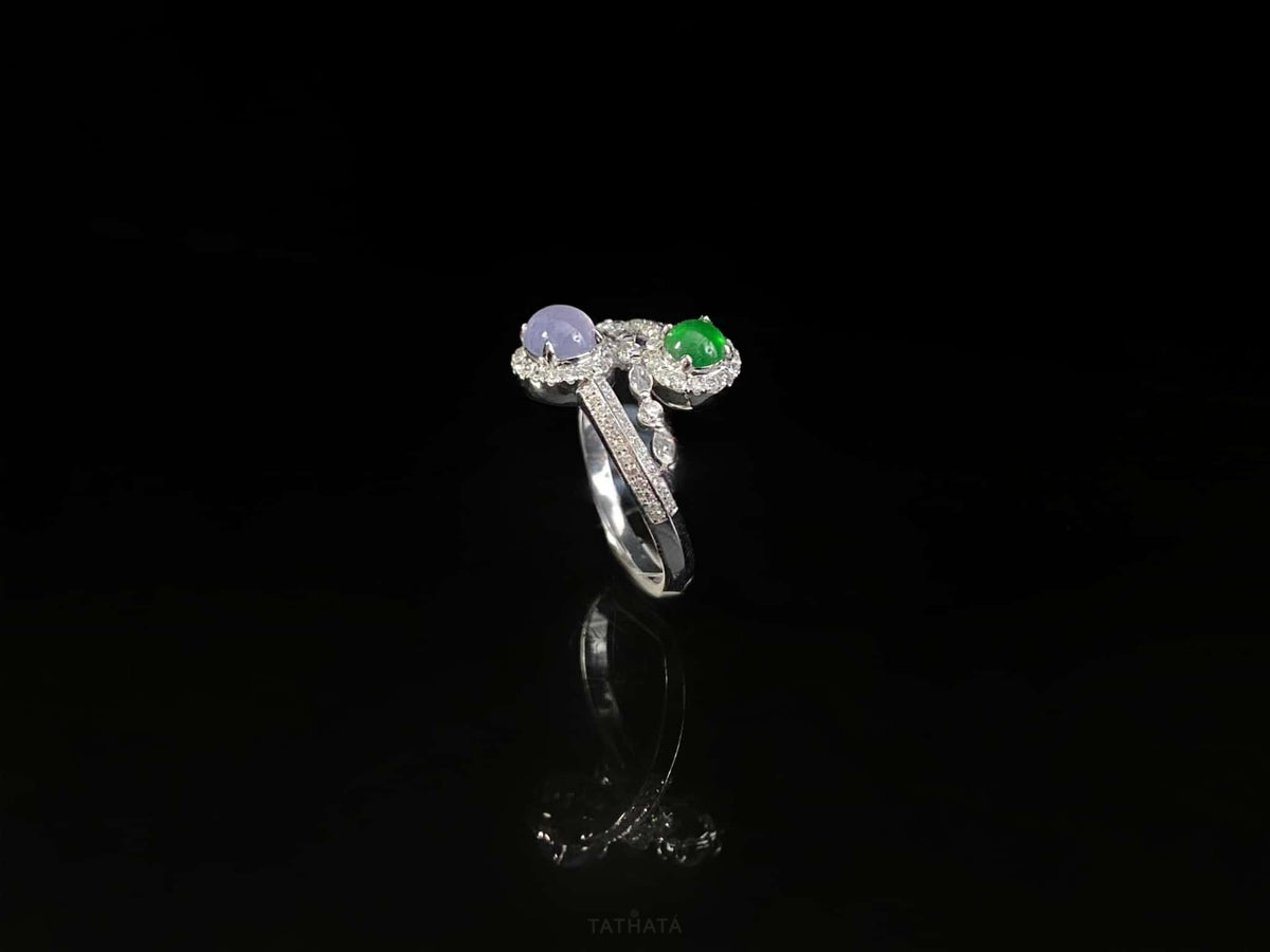 Mist Violet Lime Twin Glow · Nature Burmese Jadeite Ring (16mm)