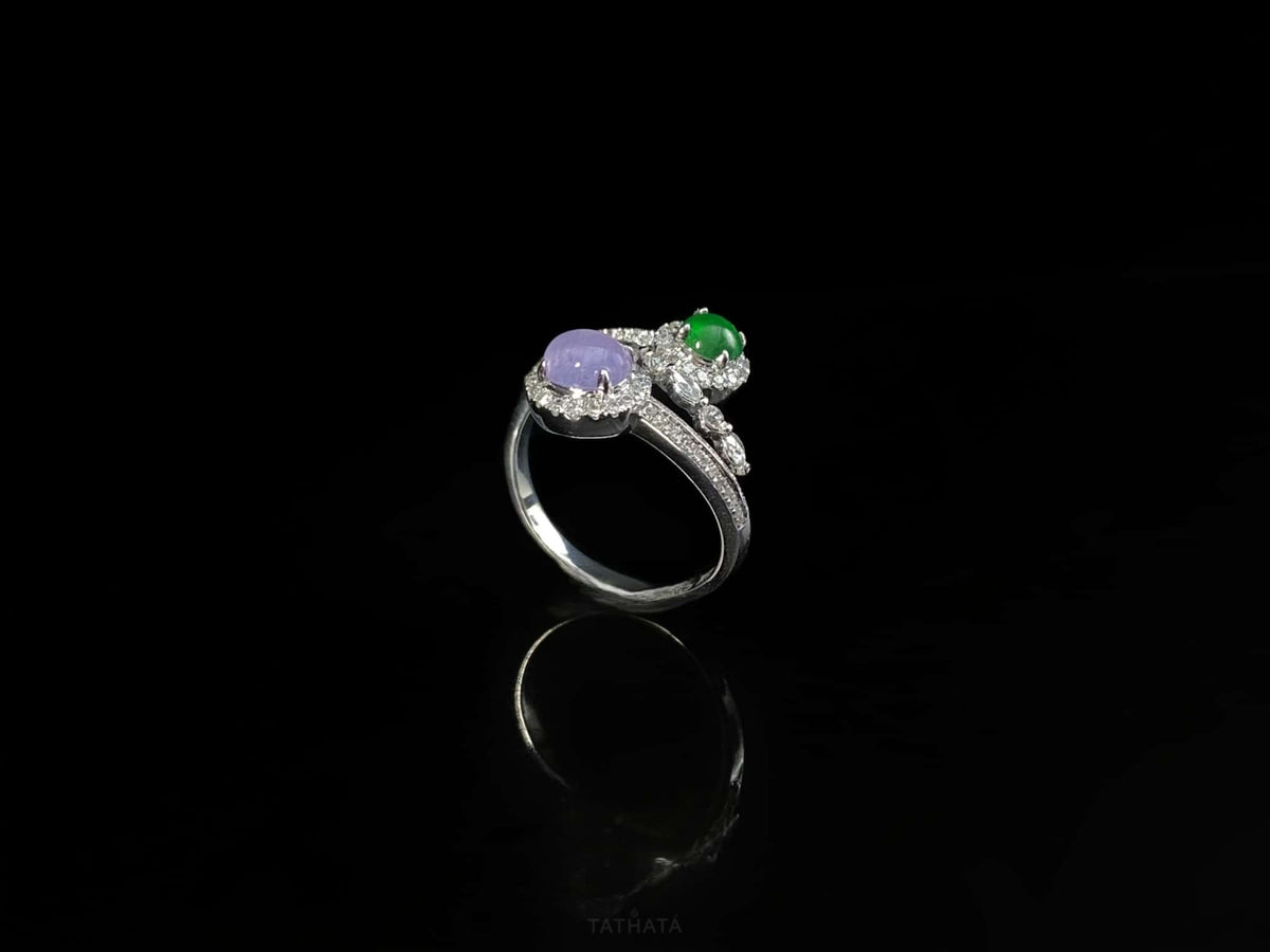 Mist Violet Lime Twin Glow · Nature Burmese Jadeite Ring (16mm)