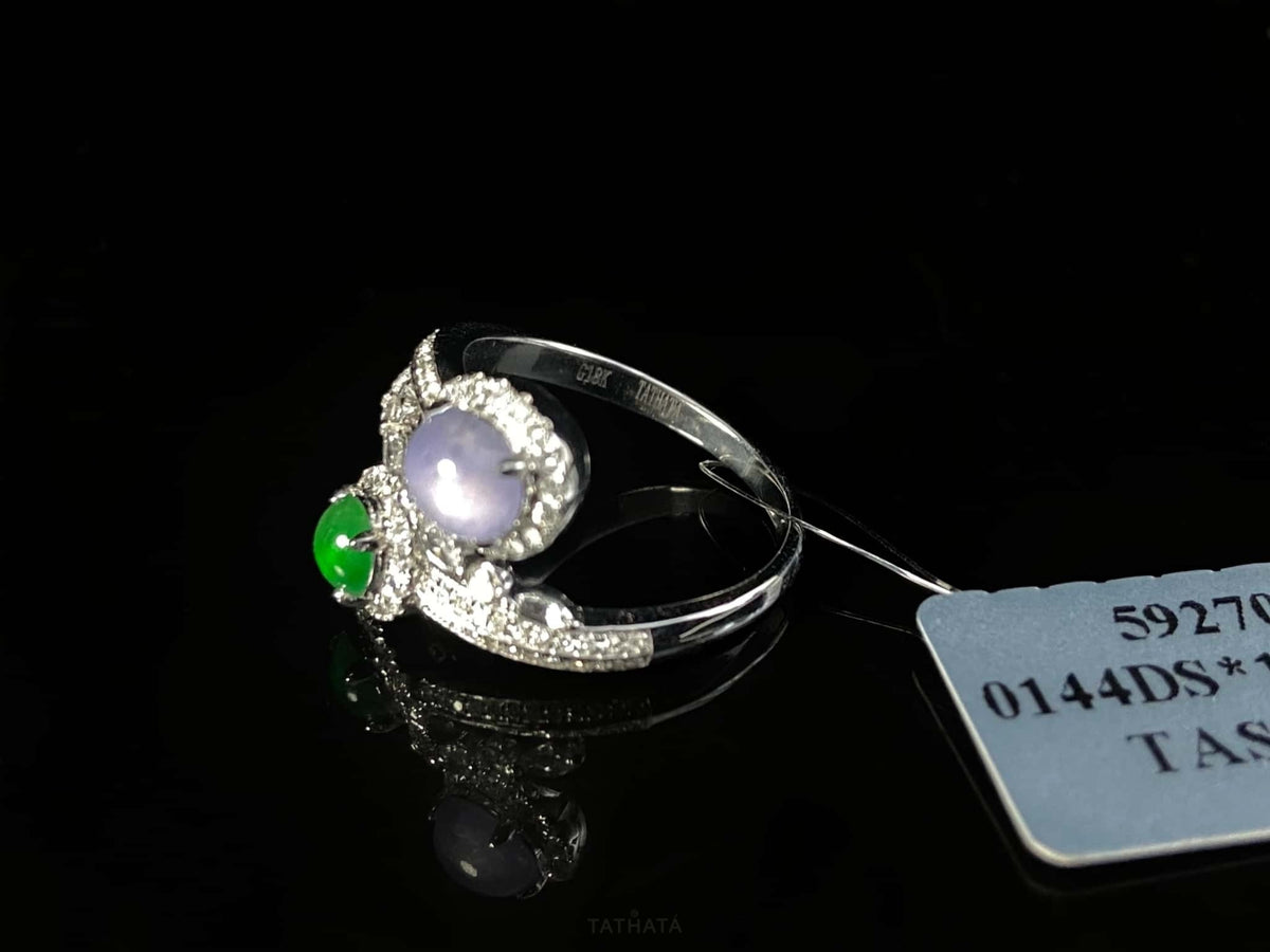 Mist Violet Lime Twin Glow · Nature Burmese Jadeite Ring (16mm)