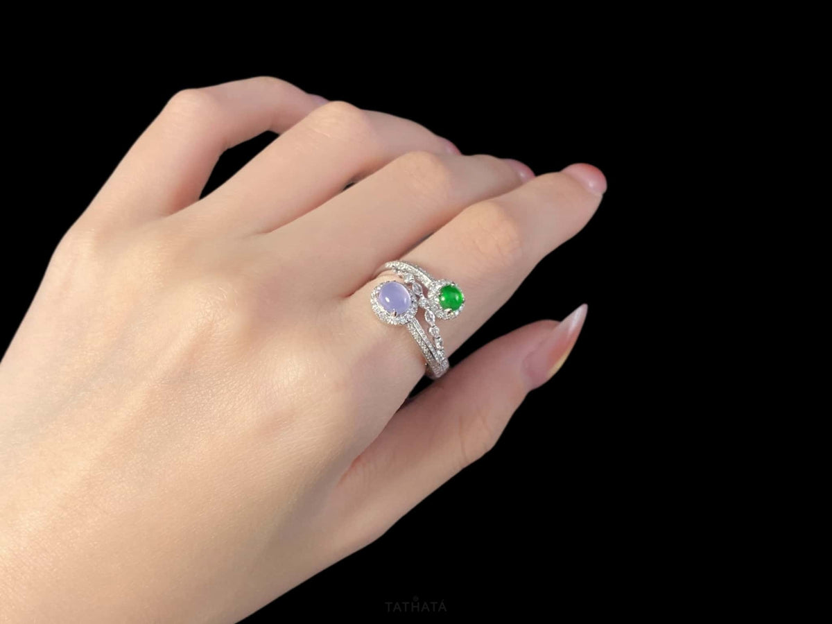 Mist Violet Lime Twin Glow · Nature Burmese Jadeite Ring (16mm)