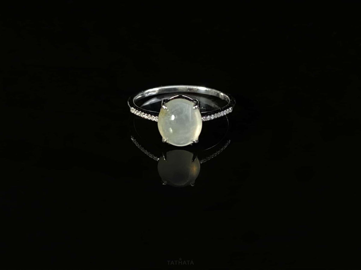 Lunar Vein Soft Milky White · Nature Burmese Jadeite Ring (16mm)