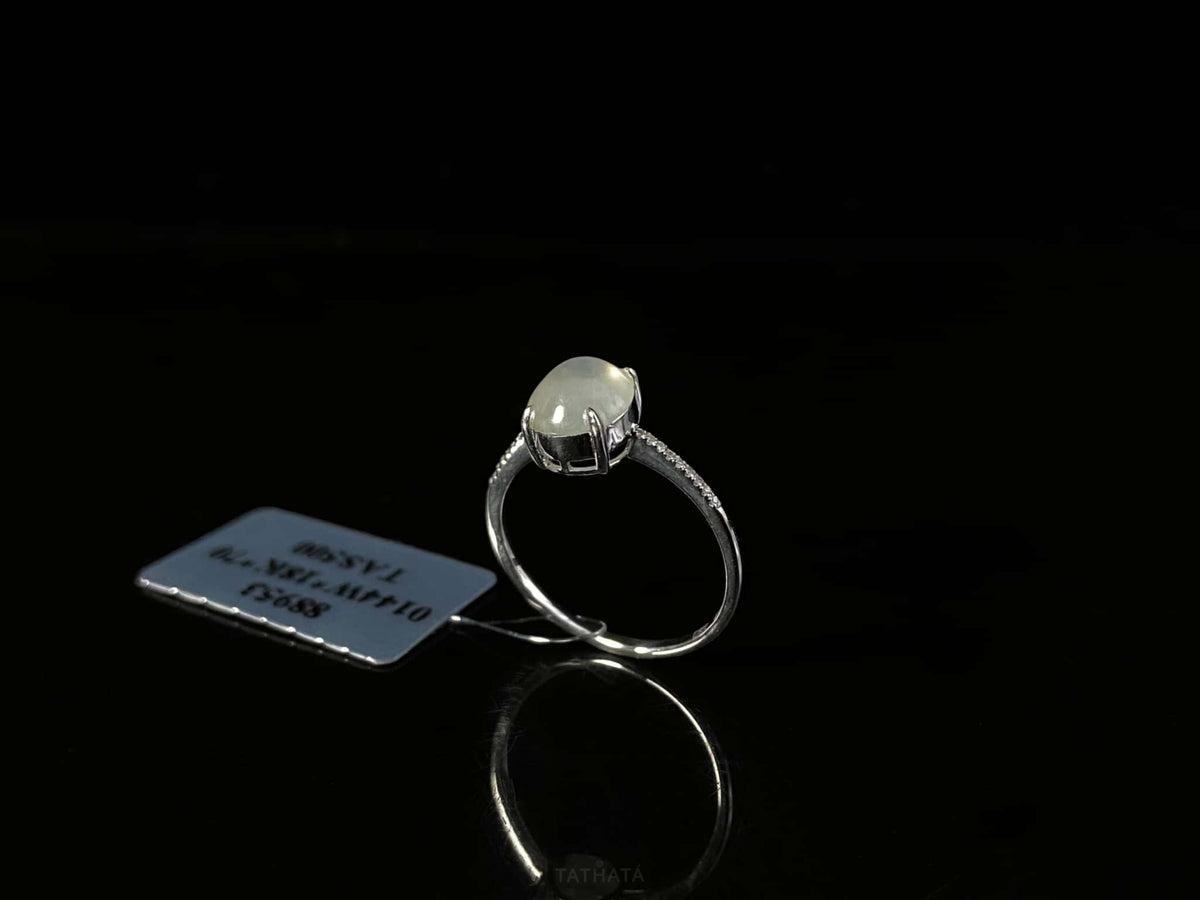 Lunar Vein Soft Milky White · Nature Burmese Jadeite Ring (16mm)