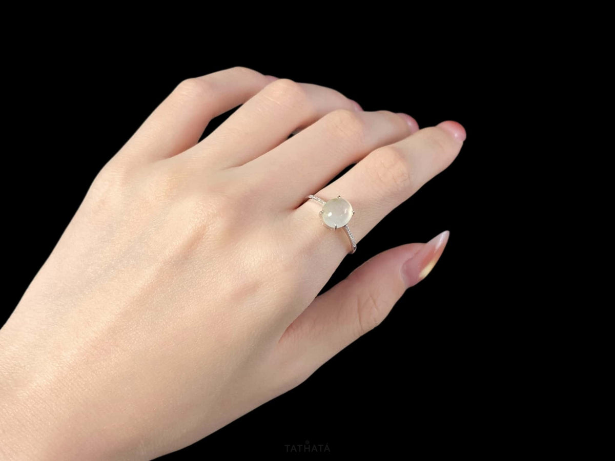 Lunar Vein Soft Milky White · Nature Burmese Jadeite Ring (16mm)