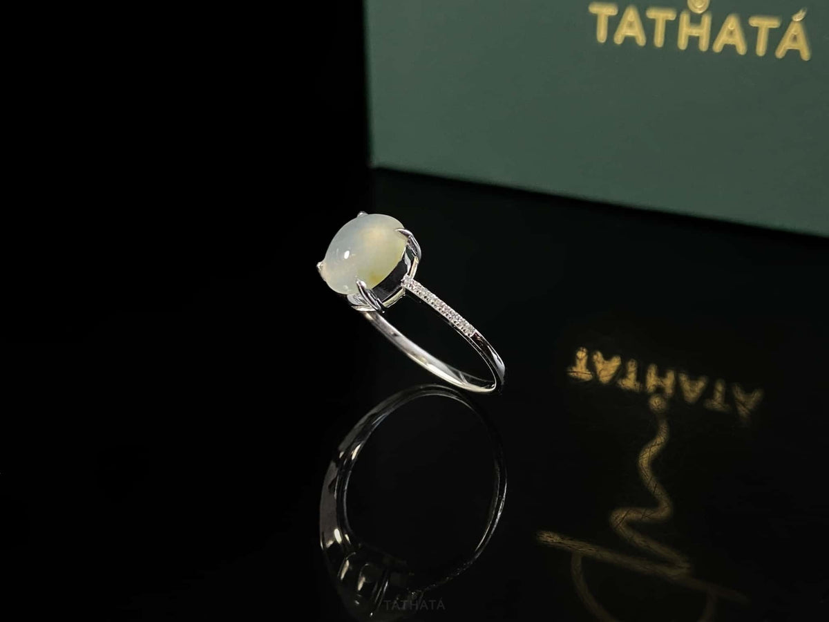 Lunar Vein Soft Milky White · Nature Burmese Jadeite Ring (16mm)