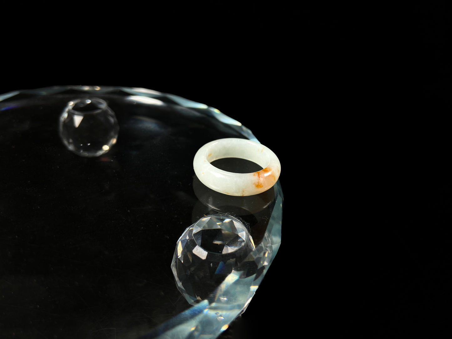 A icy white amber spark jadeite ring.