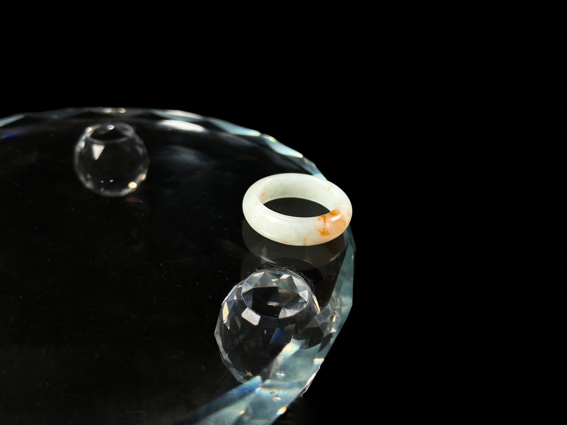 A icy white amber spark jadeite ring.