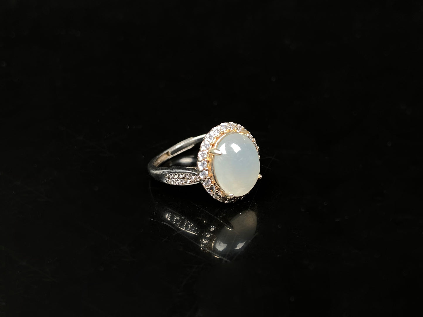 A milky dew serenade jadeite ring.