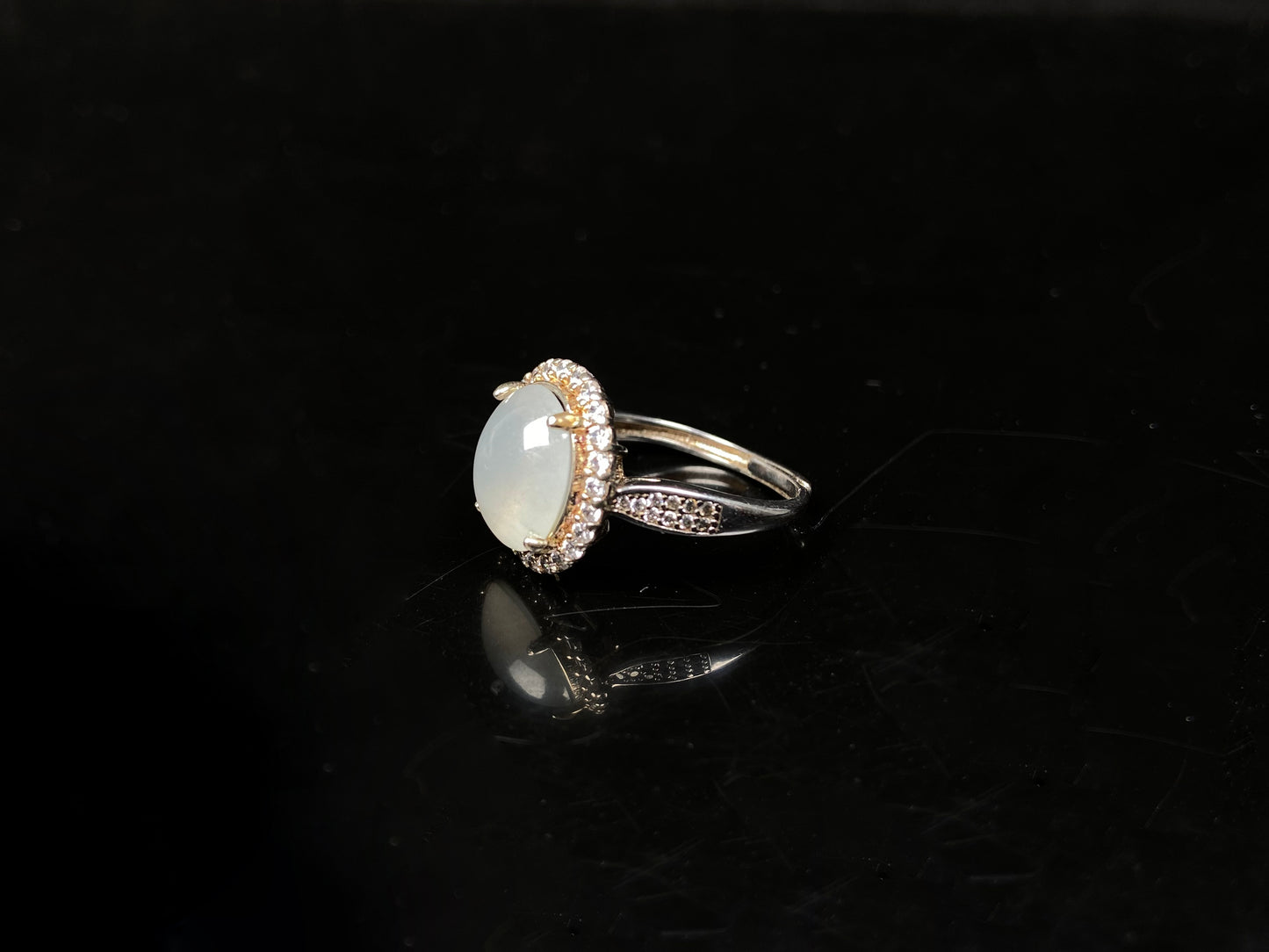 A milky dew serenade jadeite ring.