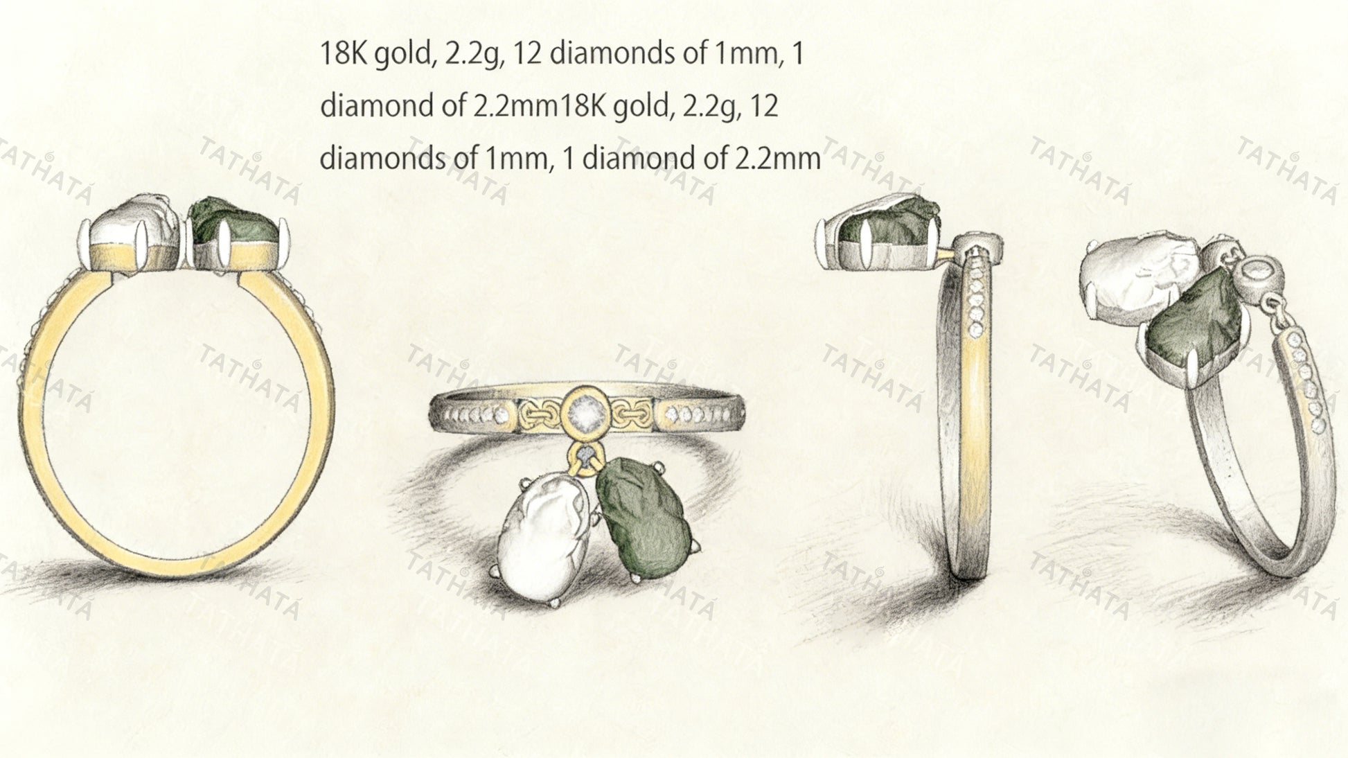 A icy white green dangling twin Pixiu jadeite ring.