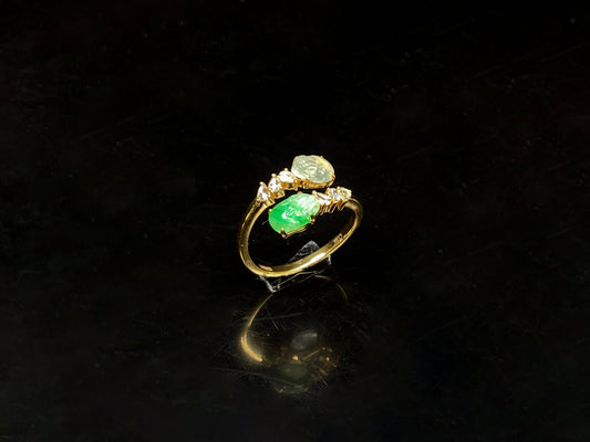 A icy white green twin Pixiu jadeite ring.