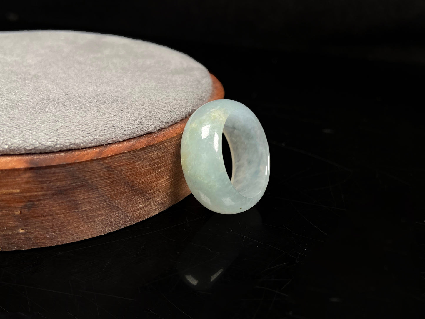 A pale celadon with a hint of yellow  jadeite ring.